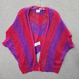 Roxy Women Sweater‎ Medium Pink Pointelle Knit Cardigan Boho Oversized Cotton